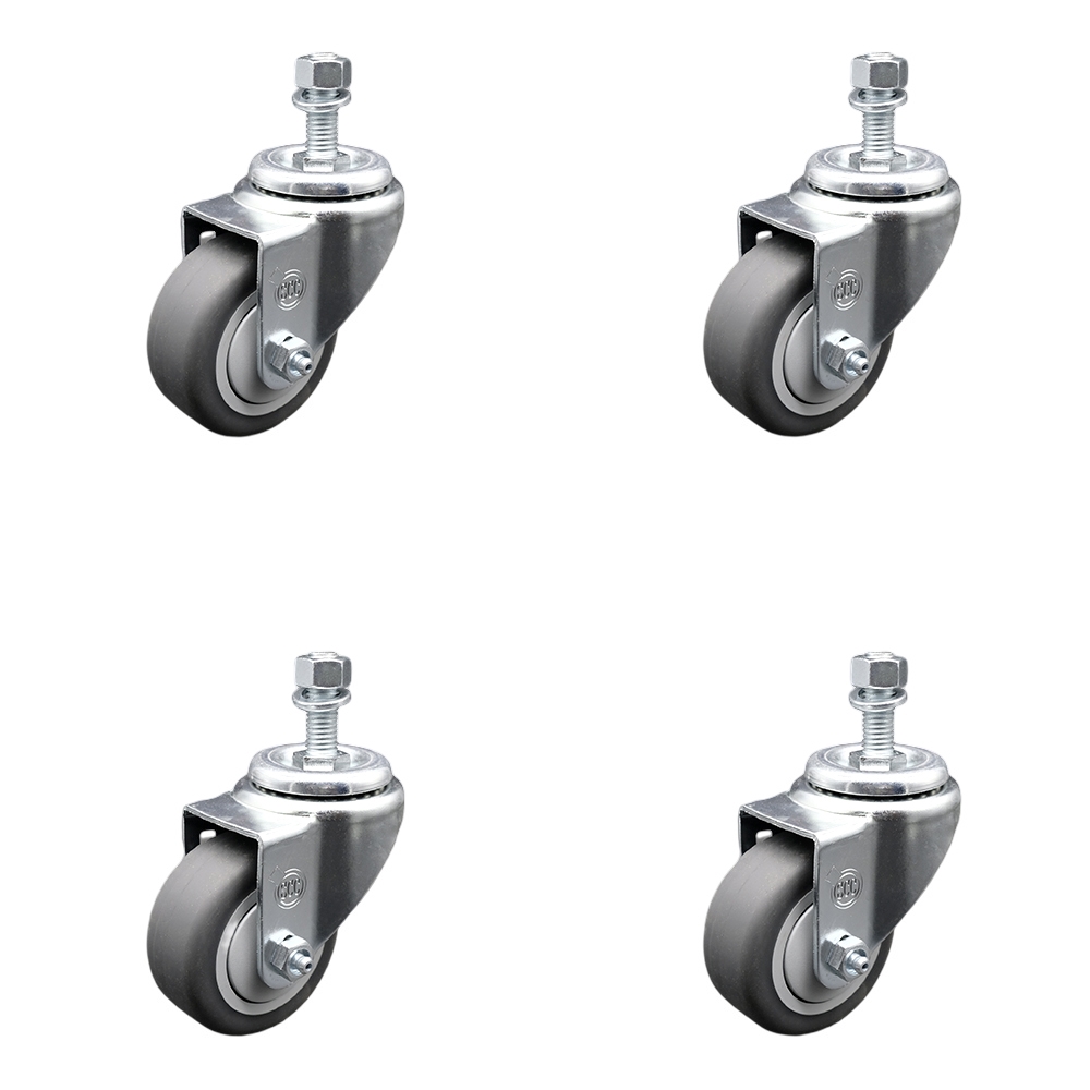 Stainless Steel Thermoplastic Rubber Swivel Threaded Stem Caster with 3 x 1.25 in. Gray Wheels & 0.50 in. Stems - 840 lbs Total Capacity - Set of 4
