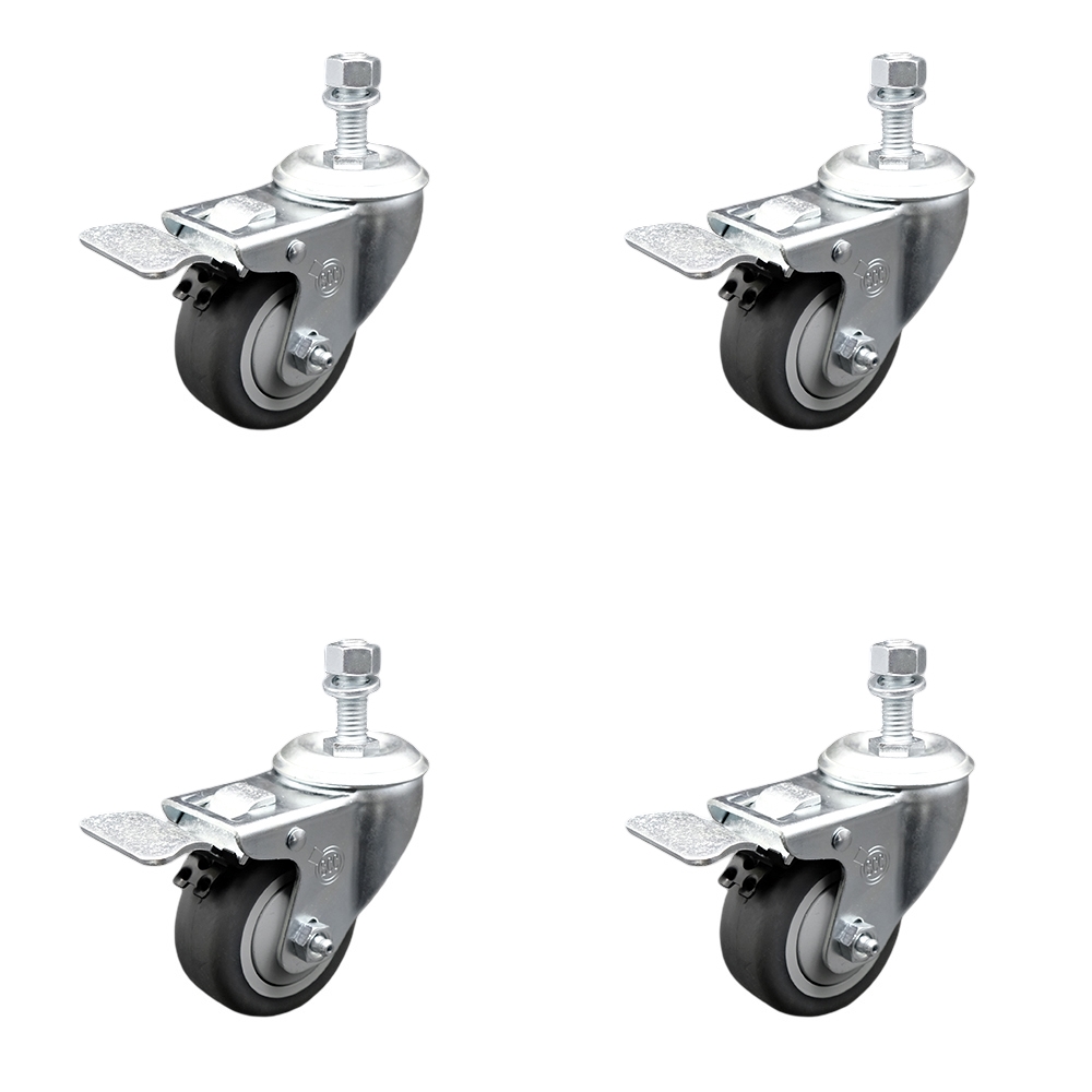 Stainless Steel Thermoplastic Rubber Swivel Threaded Stem Caster with 3.5 x 1.25 in. Gray Wheels & 10 mm Stems - 920 lbs Total Capacity - Set of 4