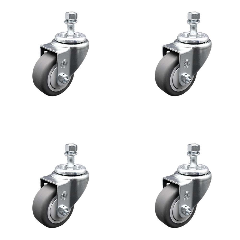 Stainless Steel Thermoplastic Rubber Swivel Threaded Stem Caster with 3 x 1.25 in. Gray Wheels & 12 mm Stems - 840 lbs Total Capacity - Set of 4
