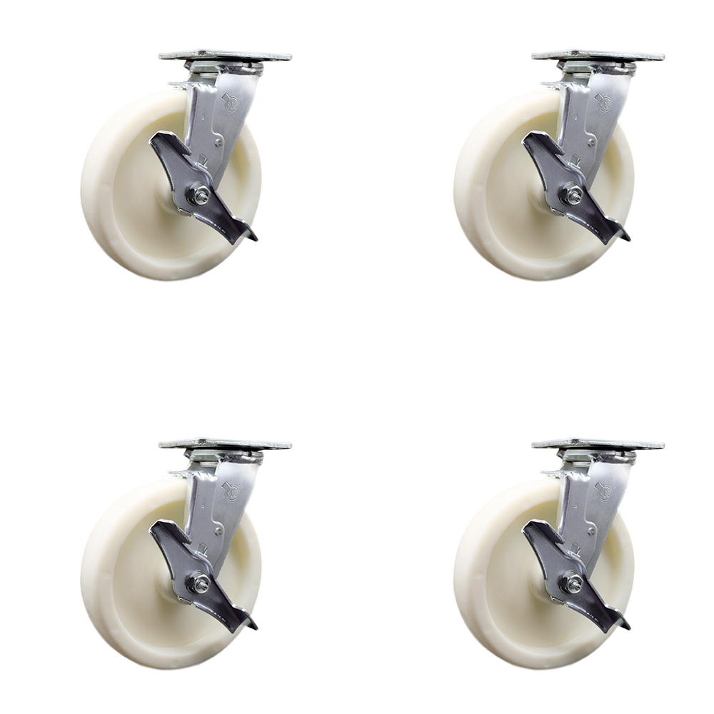 SCC-30CS820-NYR-TLB-BSL-4 Nylon Swivel Top Plate Casters, Heavy Duty with 8 in. Wheels - 5000 lbs Total Capacity - Set of 4