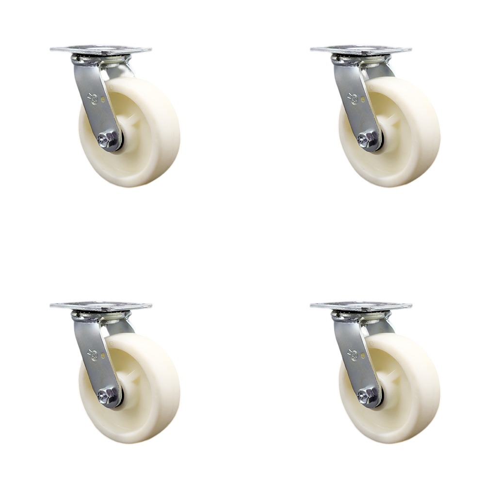 SCC-SS30S620-NYR-4 Stainless Steel Nylon Swivel Top Plate Casters, Heavy Duty with 6 in. Wheels - 5000 lbs Total Capacity - Set of 4