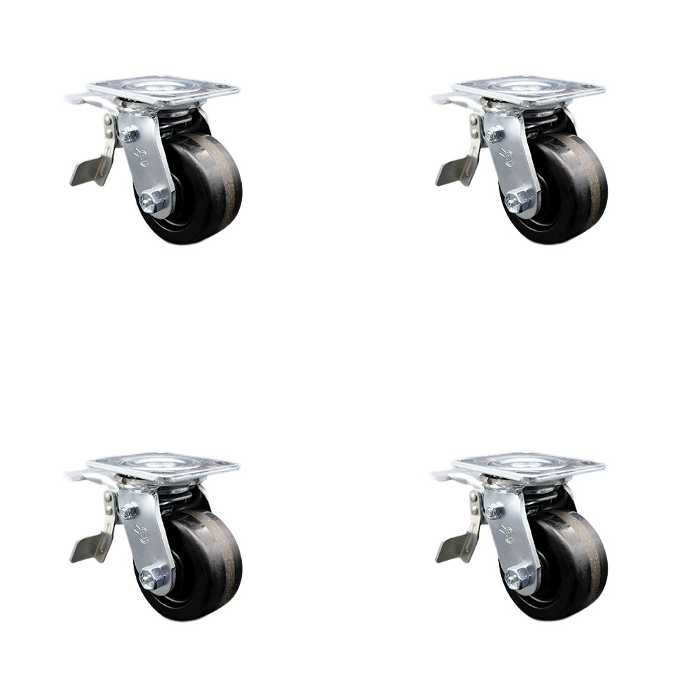 SCC-TTL30S420-PHR-4 Phenolic Swivel Top Plate Casters, Heavy Duty with 4 in. Wheels - 3200 lbs Total Capacity - Set of 4