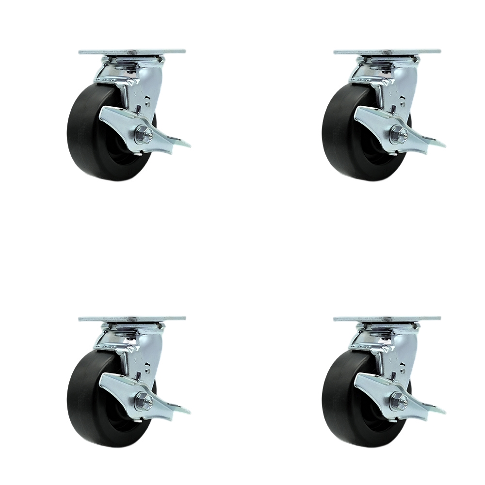 SCC-SS30S520-POR-TLB-4 Stainless Steel Polyolefin Swivel Top Plate Casters, Heavy Duty with 5 in. Wheels - 2600 lbs Total Capacity - Set of 4