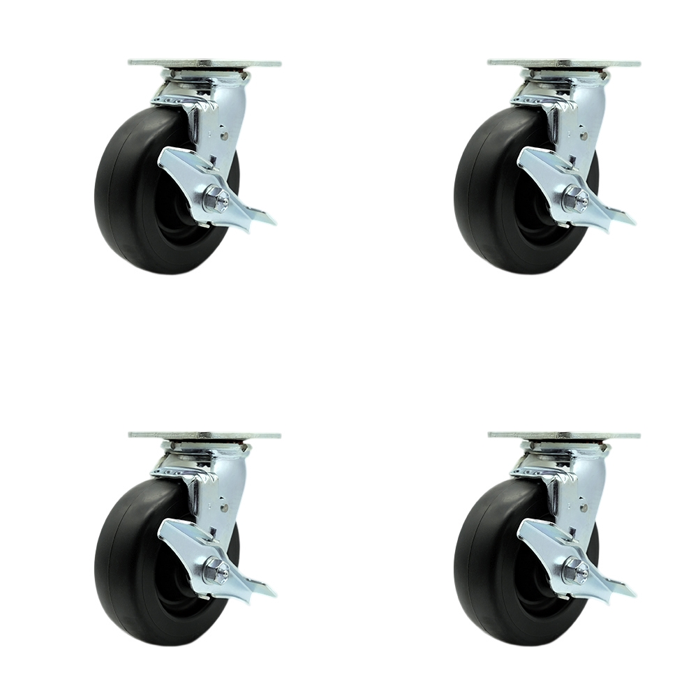 SCC-SS30S620-POR-TLB-4 Stainless Steel Polyolefin Swivel Top Plate Casters, Heavy Duty with 6 in. Wheels - 2800 lbs Total Capacity - Set of 4