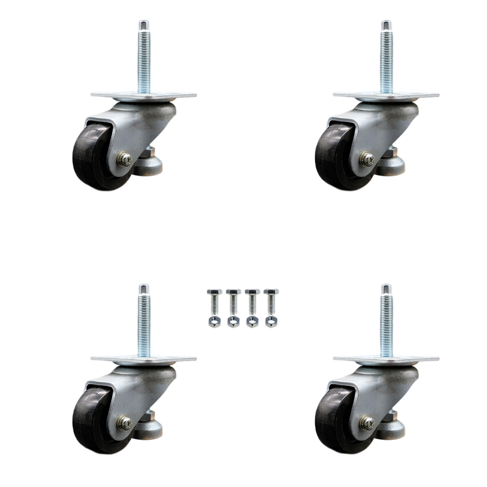 Nylon Swivel Threaded Stem Caster with 2.8 in. Black Wheel & 16 x 2 x 138 mm Stems - 3080 lbs Capacity per Caster - Set of 4
