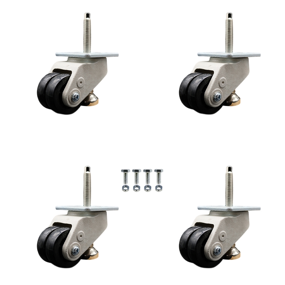 Nylon Swivel Threaded Stem Caster with 2.8 in. Black Wheel & M16 x 2.0 x 24 mm Stems - 4400 lbs Capacity per Caster - Set of 4