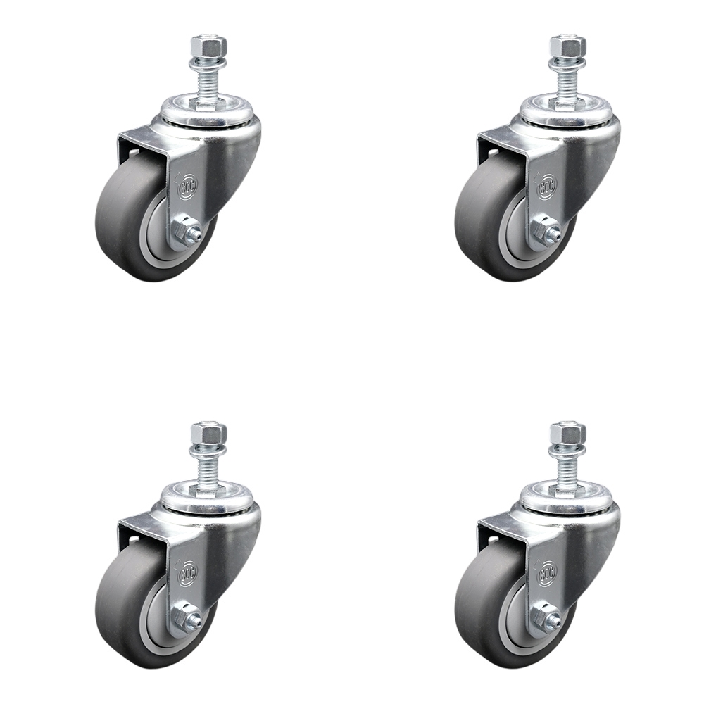 Thermoplastic Rubber Swivel Threaded Stem Caster with 3 x 1.25 in. Gray Wheels & 0.37 in. Stems - 840 lbs Total Capacity - Set of 4