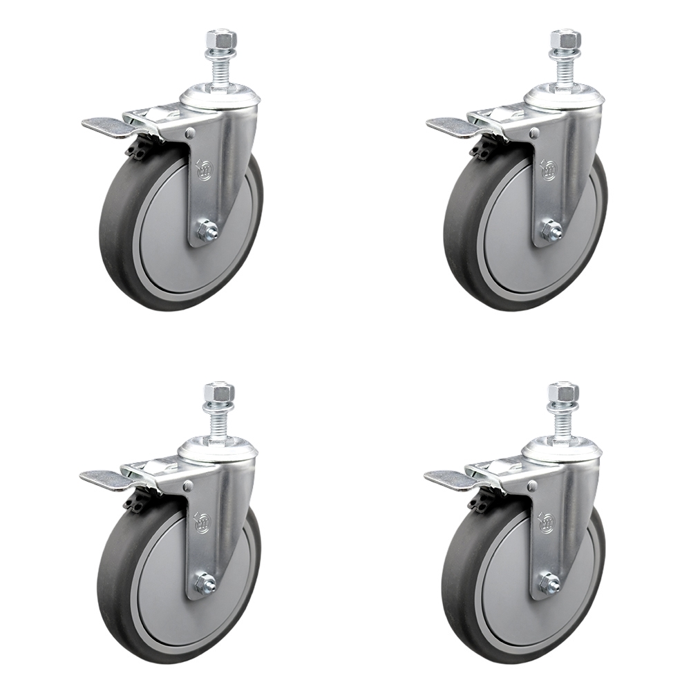 Thermoplastic Rubber Swivel Threaded Stem Caster with 6 x 1.25 in. Gray Wheels & 10 mm Stems - 1200 lbs Total Capacity - Set of 4