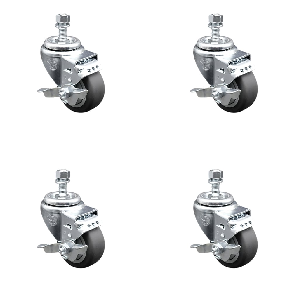 Thermoplastic Rubber Swivel Threaded Stem Caster with 3.5 x 1.25 in. Gray Wheels & 12 mm Stems - 920 lbs Total Capacity - Set of 4
