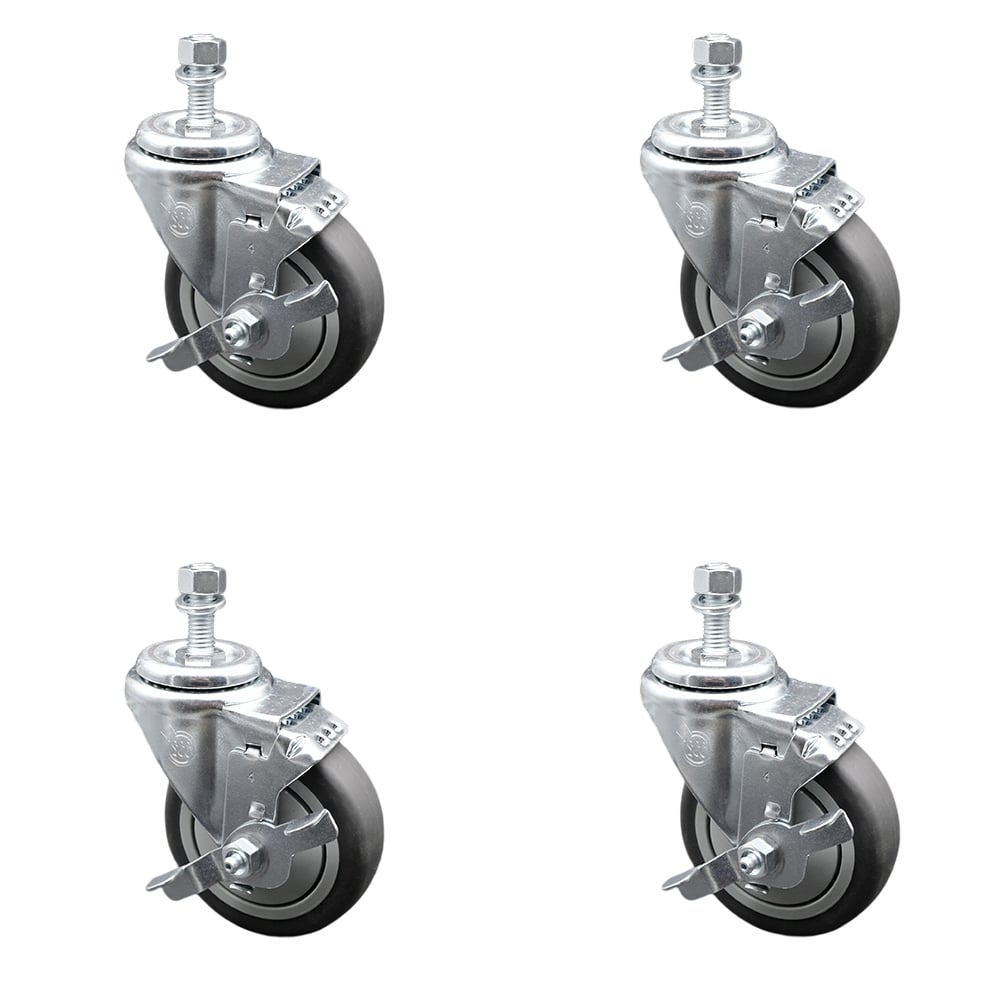 Thermoplastic Rubber Swivel Threaded Stem Caster with 4 x 1.25 in. Gray Wheels & 12 mm Stems - 1000 lbs Total Capacity - Set of 4
