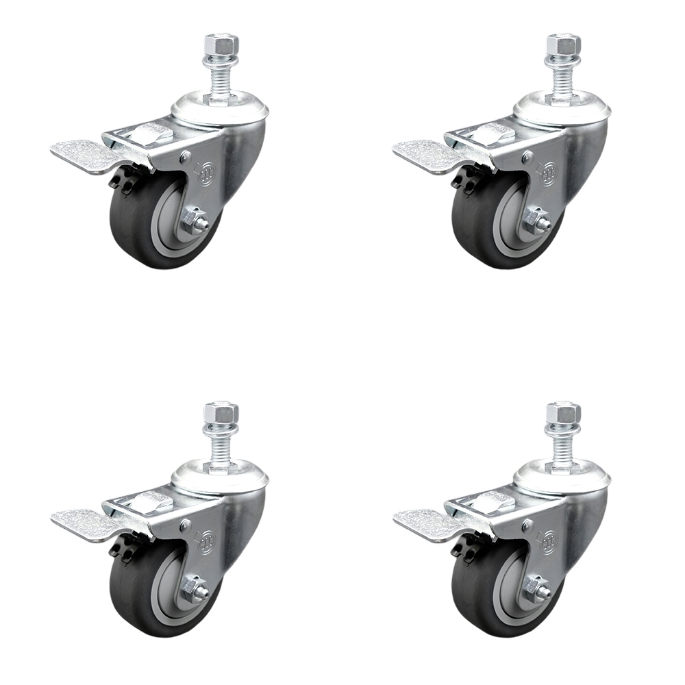 Stainless Steel Thermoplastic Rubber Swivel Threaded Stem Caster with 3.5 x 1.25 in. Gray Wheels & 12 mm Stems - 920 lbs Total Capacity - Set of 4