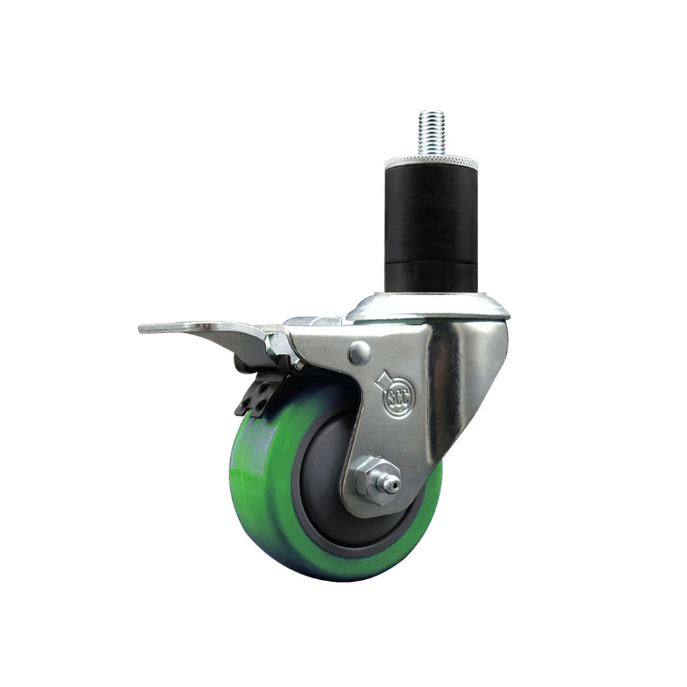 SCC-EXTTL20S314-PPUB-GRN-134 Polyurethane Expanding Stem Swivel Caster with 3 in. Green Wheel & 1.75 in. Stem & Total Locking Brake