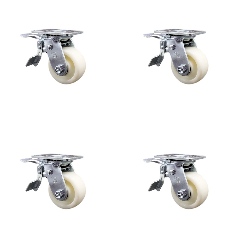 SCC-TTL30S420-NYR-4 Nylon Swivel Top Plate Casters, Heavy Duty with 4 in. Wheels - 3200 lbs Total Capacity - Set of 4