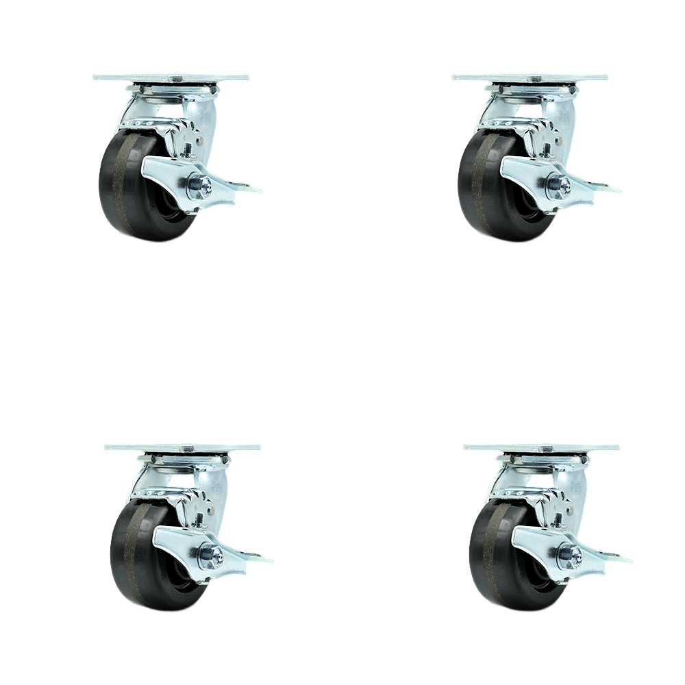 SCC-30CS420-PHR-TLB-BSL-4 Phenolic Swivel Top Plate Casters, Heavy Duty with 4 in. Wheels - 3200 lbs Total Capacity - Set of 4