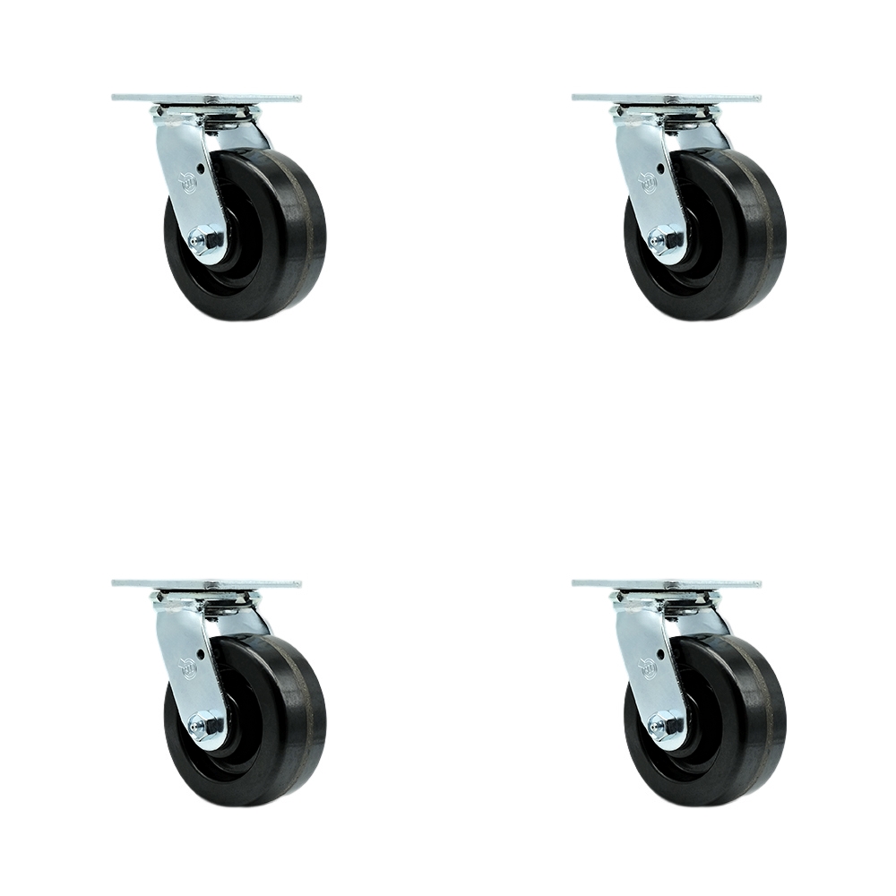 SCC-30CS520-PHR-BSL-4 Phenolic Swivel Top Plate Casters, Heavy Duty with 5 in. Wheels - 4000 lbs Total Capacity - Set of 4