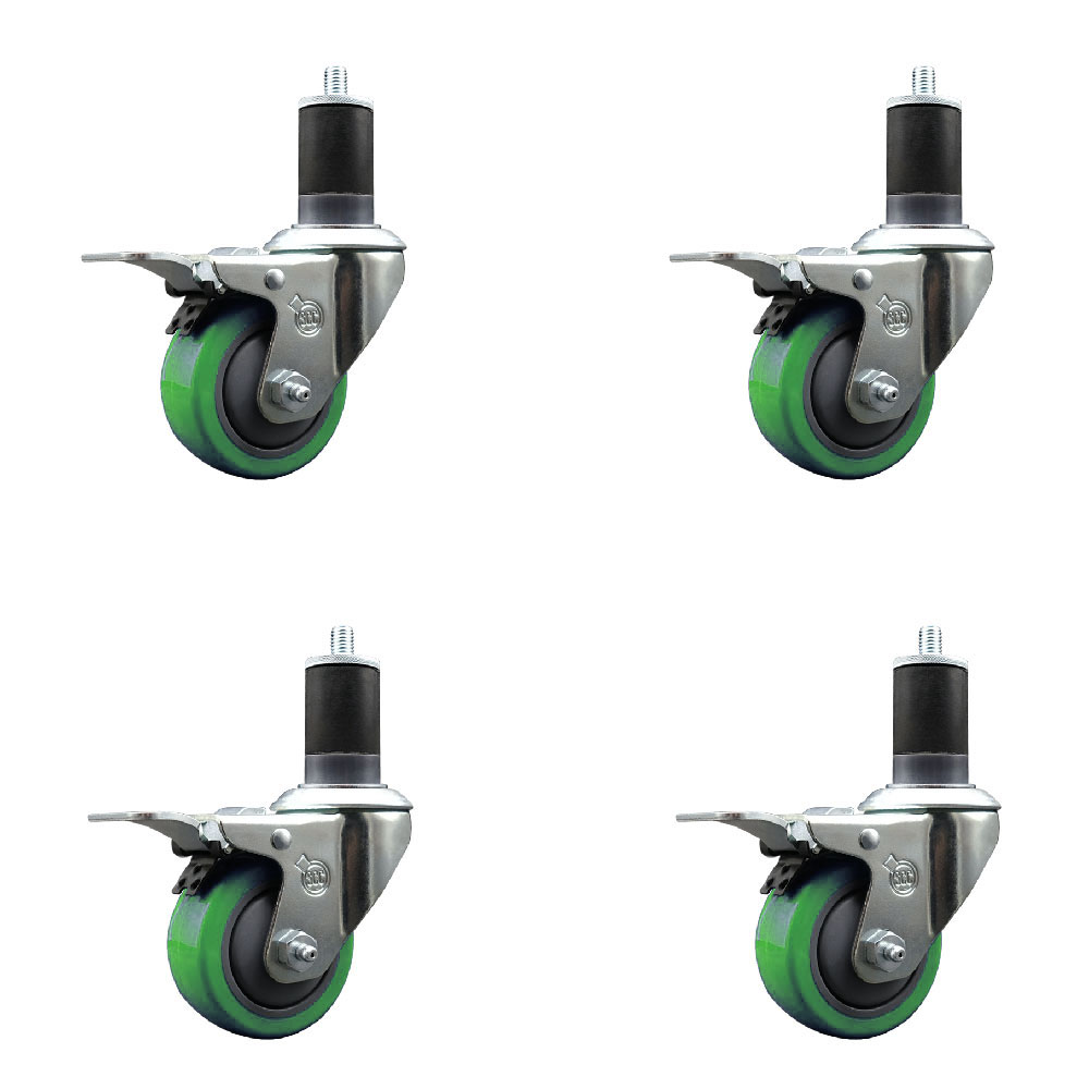 SCC-EXTTL20S314-PPUB-GRN-158-4 Polyurethane Swivel Expanding Stem Caster with 3 in. Green Wheels & 1.63 in. Stems - Set of 4