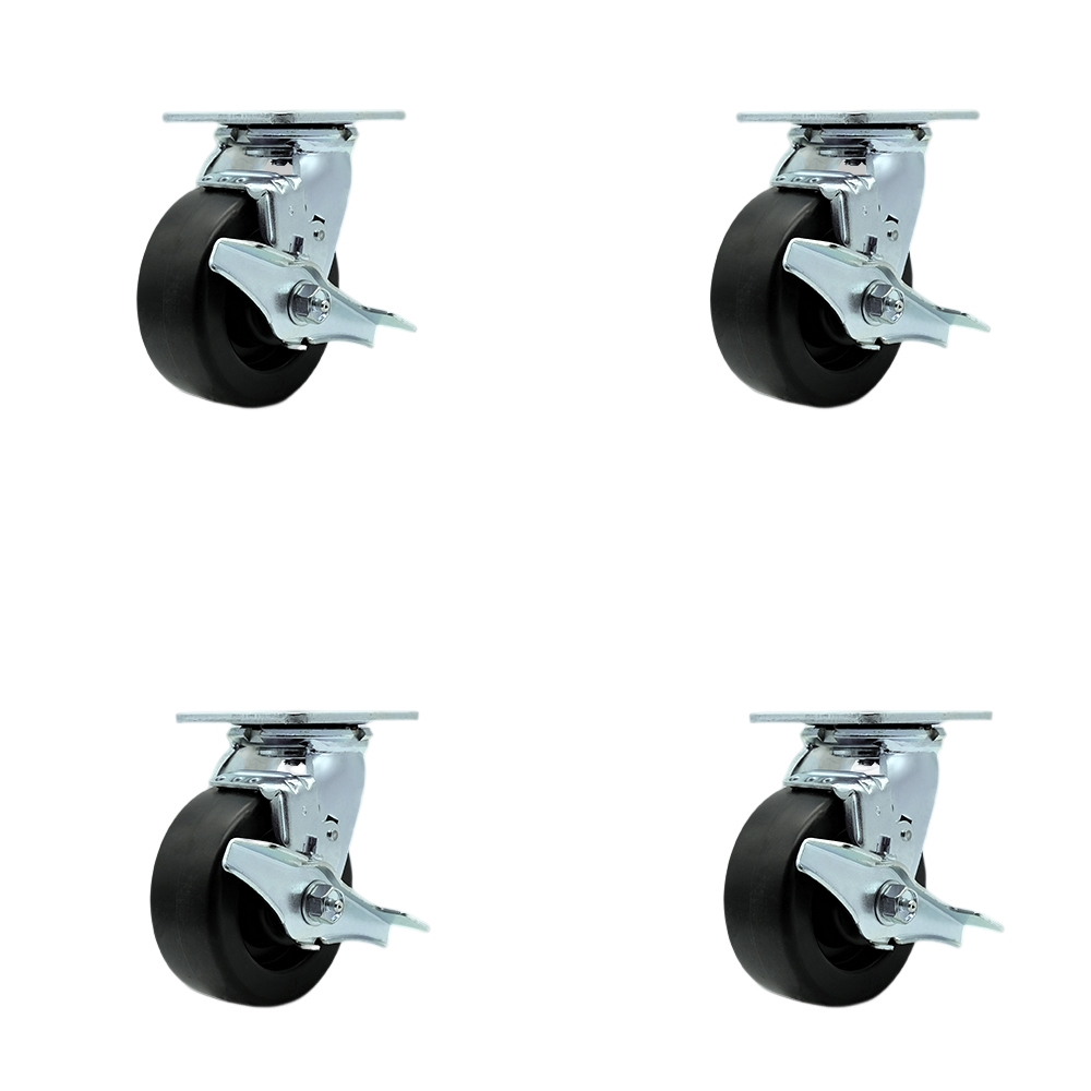 SCC-SS30S520-POR-TLB-BSL-4 Stainless Steel Polyolefin Swivel Top Plate Casters, Heavy Duty with 5 in. Wheels - Set of 4