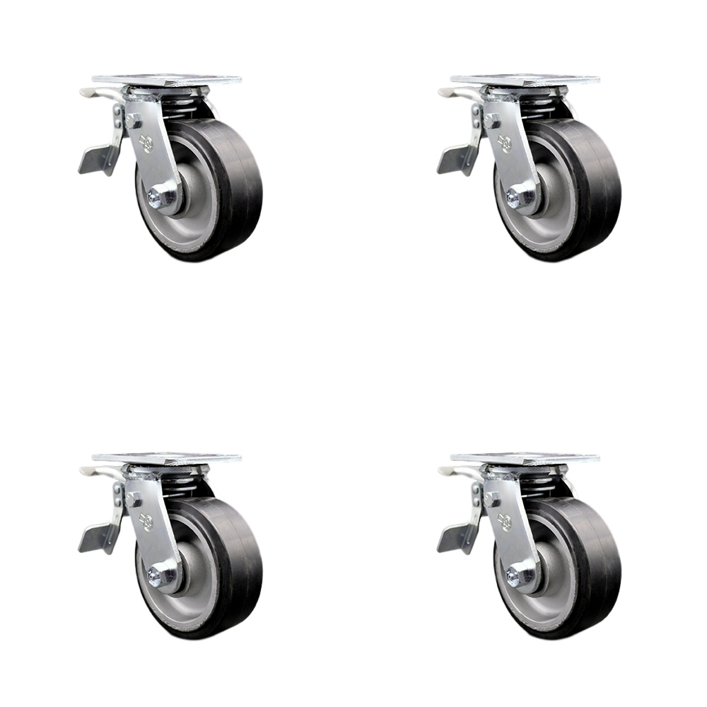 SCC-TTL30S520-RAR-4 Rubber on Aluminum Swivel Top Plate Casters, Heavy Duty with 5 in. Wheels - 2000 lbs Total Capacity - Set of 4