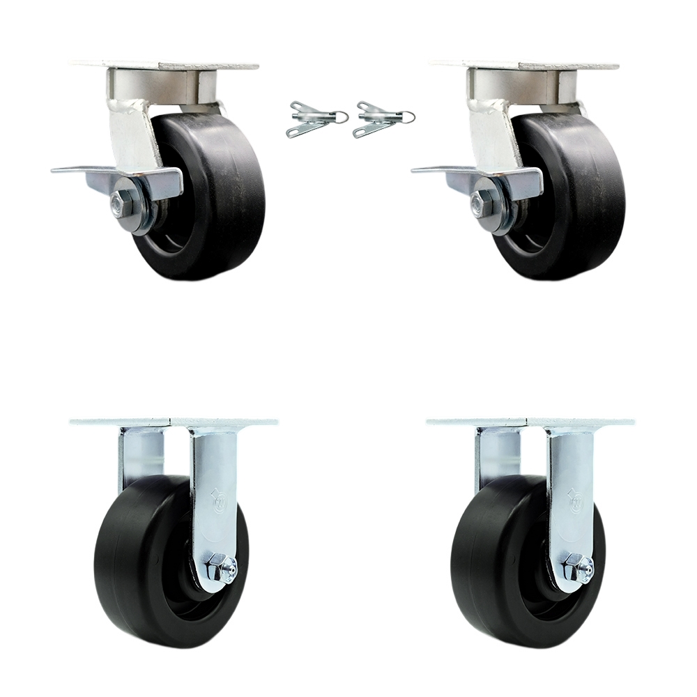 SCC-KP30S520-POR-BSL-2-R-2 Kingpinless Polyolefin Swivel Top Plate Caster with 5 x 2 in. Black Wheels - 2600 lbs Total Capacity - Set of 4
