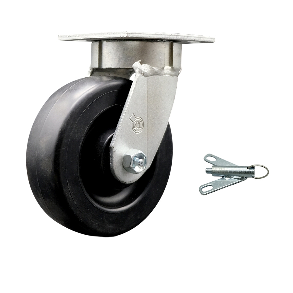 SCC-KP30S620-POR-BSL Kingpinless Polyolefin Swivel Top Plate Caster with 6 x 2 in. Black Wheel & Bolt on Swivel Lock - 700 lbs Capacity per Caster