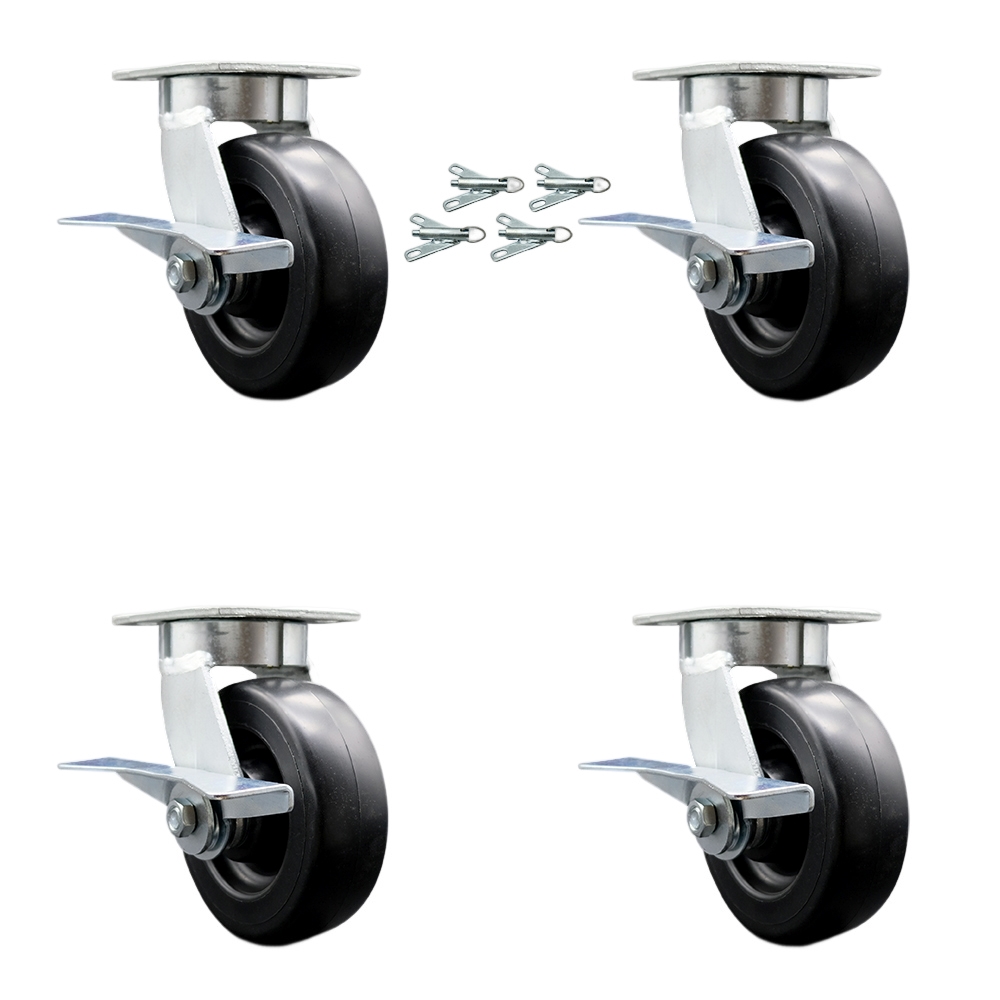 SCC-KP30S620-POR-SLB-BSL-4 Kingpinless Polyolefin Swivel Top Plate Caster with 6 x 2 in. Black Wheels - 2800 lbs Total Capacity - Set of 4