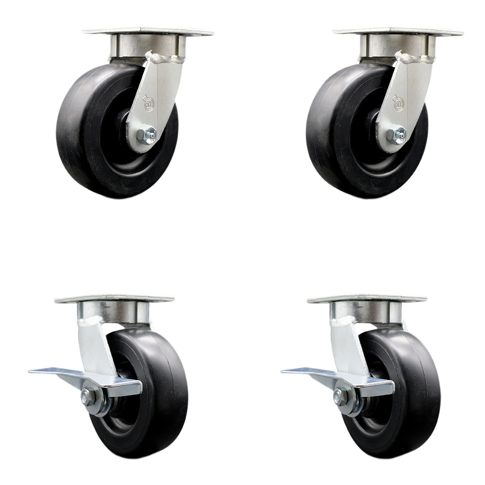 SCC-KP30S620-POR-2-SLB-2 Kingpinless Polyolefin Swivel Top Plate Caster with 6 x 2 in. Black Wheels - 2800 lbs Total Capacity - Set of 4