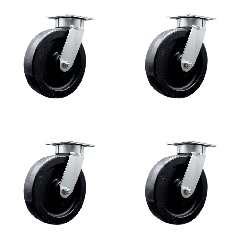 SCC-KP30S820-POR-4 Kingpinless Polyolefin Swivel Top Plate Caster with 8 x 2 in. Black Wheels - 3600 lbs Total Capacity - Set of 4