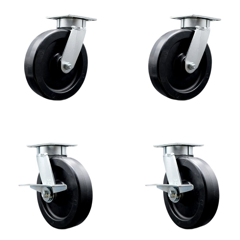 SCC-KP30S820-POR-2-SLB-2 Kingpinless Polyolefin Swivel Top Plate Caster with 8 x 2 in. Black Wheels - 3600 lbs Total Capacity - Set of 4