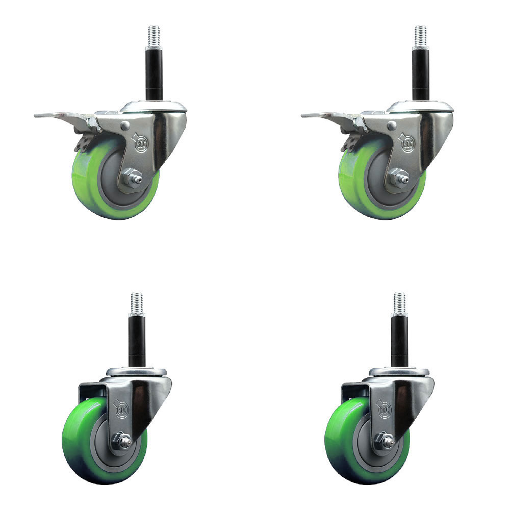 SCC-EXTTL20S314-PPUB-GRN-2-S-2-34 Polyurethane Swivel Expanding Stem Caster with 3 in. Green Wheels & 0.75 in. Stems - Set of 4