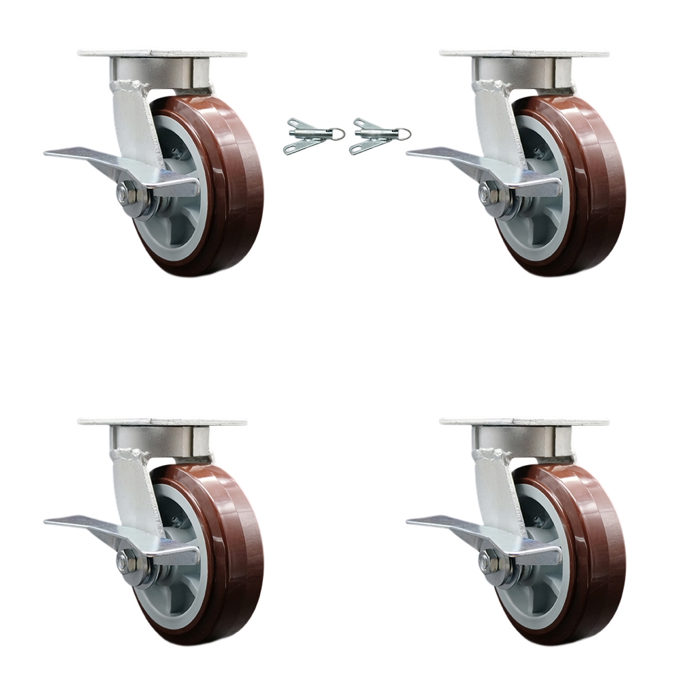 SCC-KP30S620-PPUR-SLB-BSL-2-SLB-2 Kingpinless Poly on Polyolefin Swivel Top Plate Caster with 6 x 2 in. Maroon Wheels - 3600 lbs Capacity - Set of 4