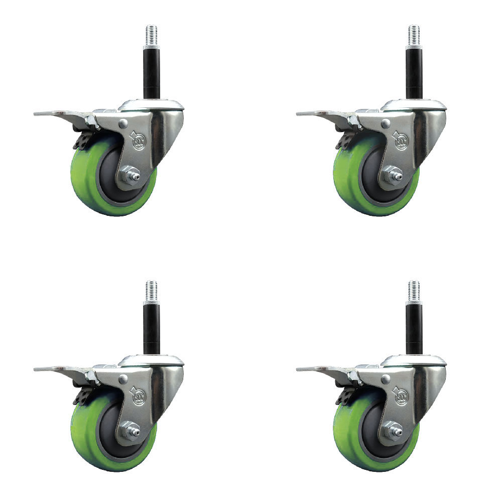 SCC-EXTTL20S314-PPUB-GRN-34-4 Polyurethane Swivel Expanding Stem Caster with 3 in. Green Wheels & 0.75 in. Stems - Set of 4