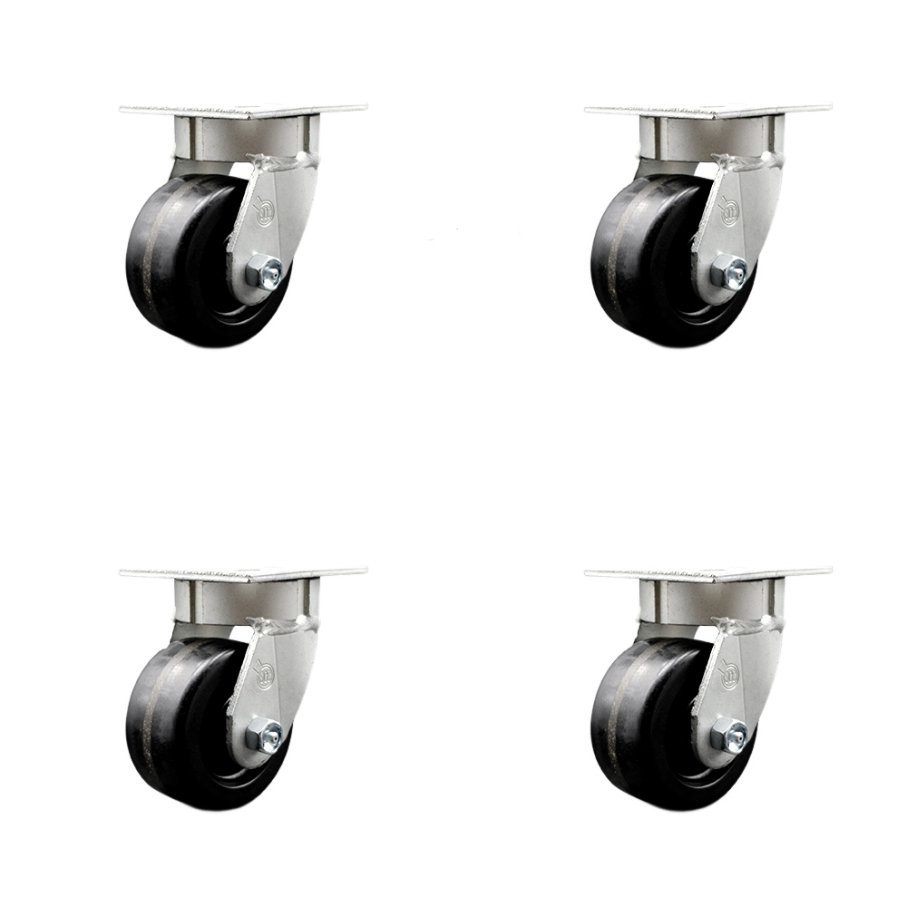 SCC-KP30S420-PHR-BSL-4 Kingpinless Phenolic Swivel Top Plate Caster with 4 x 2 in. Black Wheels - 3200 lbs Total Capacity - Set of 4