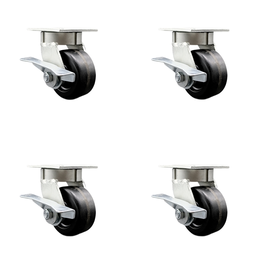 SCC-KP30S420-PHR-SLB-4 Kingpinless Phenolic Swivel Top Plate Caster with 4 x 2 in. Black Wheels - 3200 lbs Total Capacity - Set of 4
