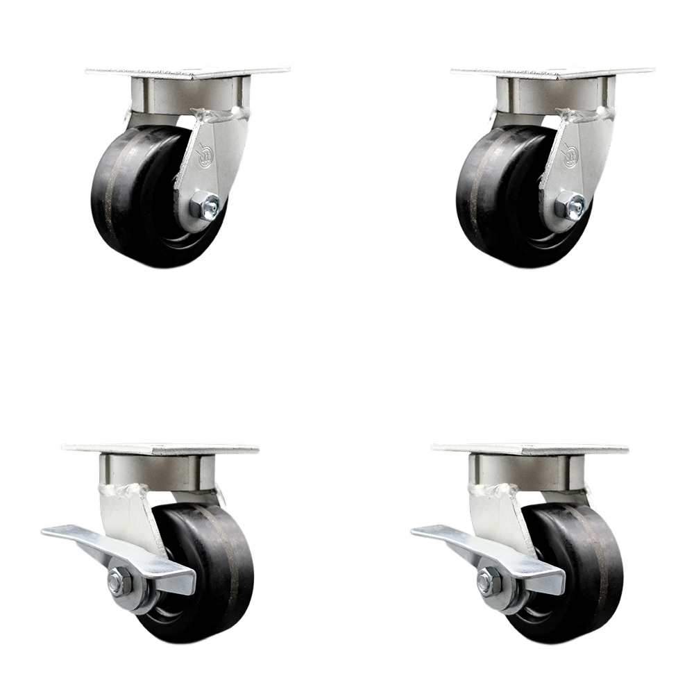 SCC-KP30S420-PHR-2-SLB-2 Kingpinless Phenolic Swivel Top Plate Caster with 4 x 2 in. Black Wheels - 3200 lbs Total Capacity - Set of 4