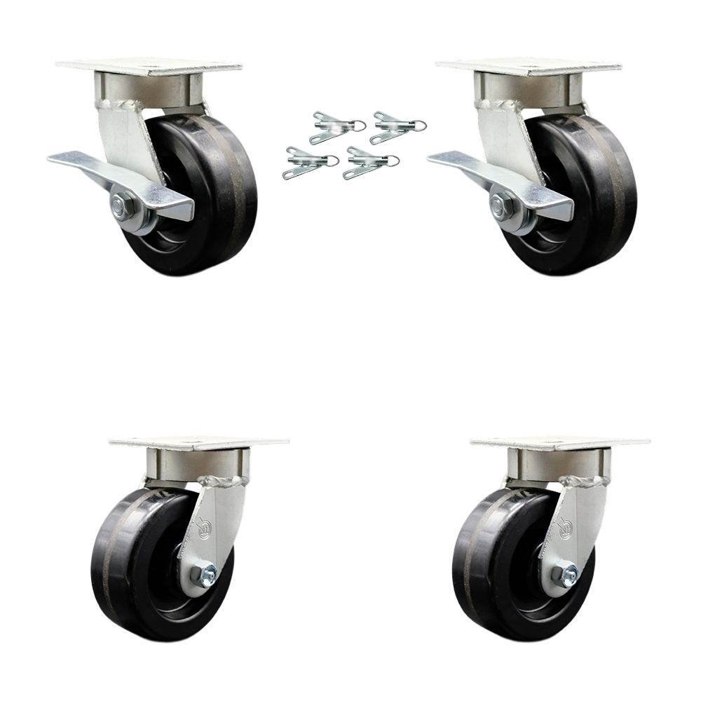 SCC-KP30S520-PHR-SLB-BSL-2-BSL-2 Kingpinless Phenolic Swivel Top Plate Caster with 5 x 2 in. Black Wheels - 4000 lbs Capacity - Set of 4