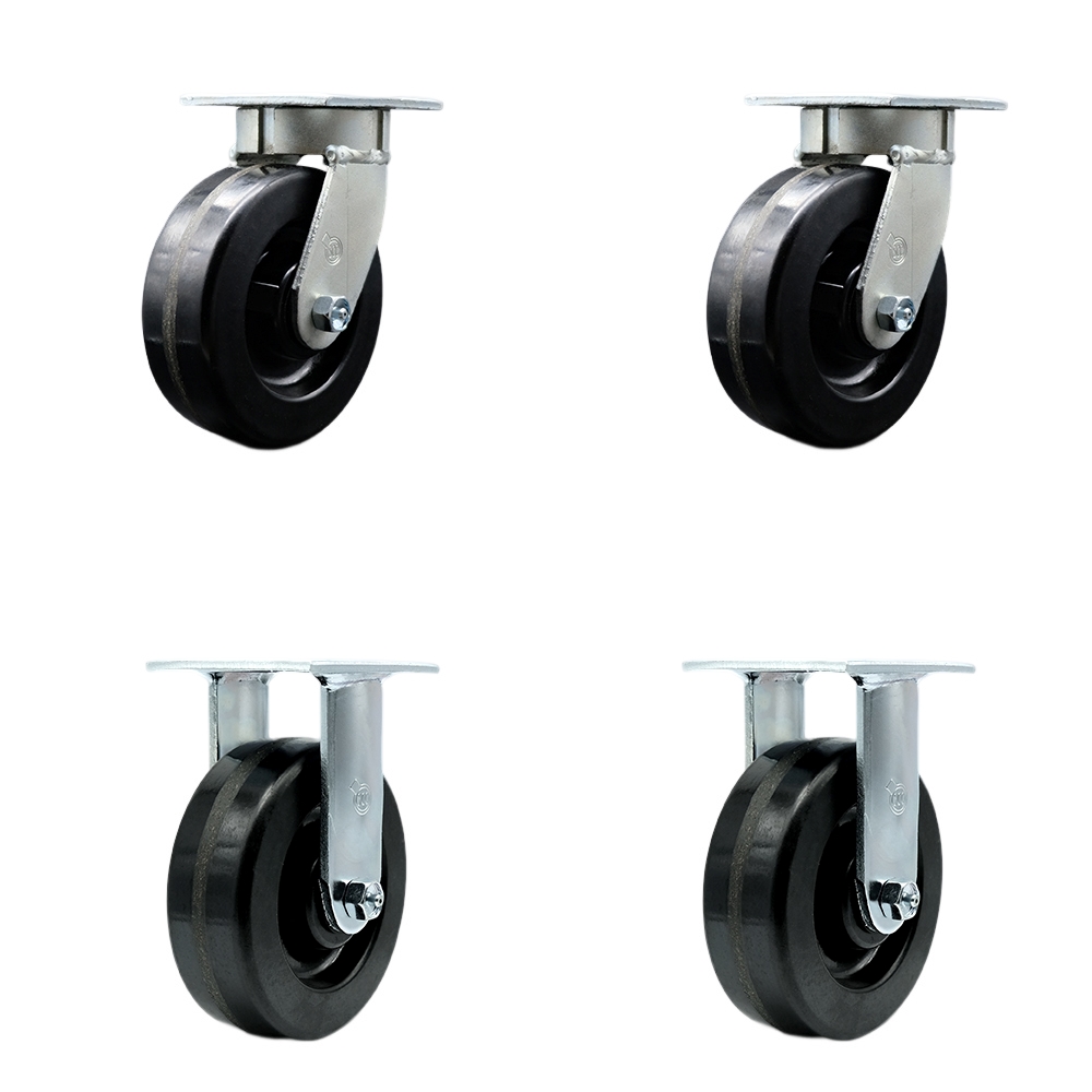SCC-KP30S620-PHR-2-R-2 Kingpinless Phenolic Swivel Top Plate Caster with 6 x 2 in. Black Wheels - 4800 lbs Total Capacity - Set of 4