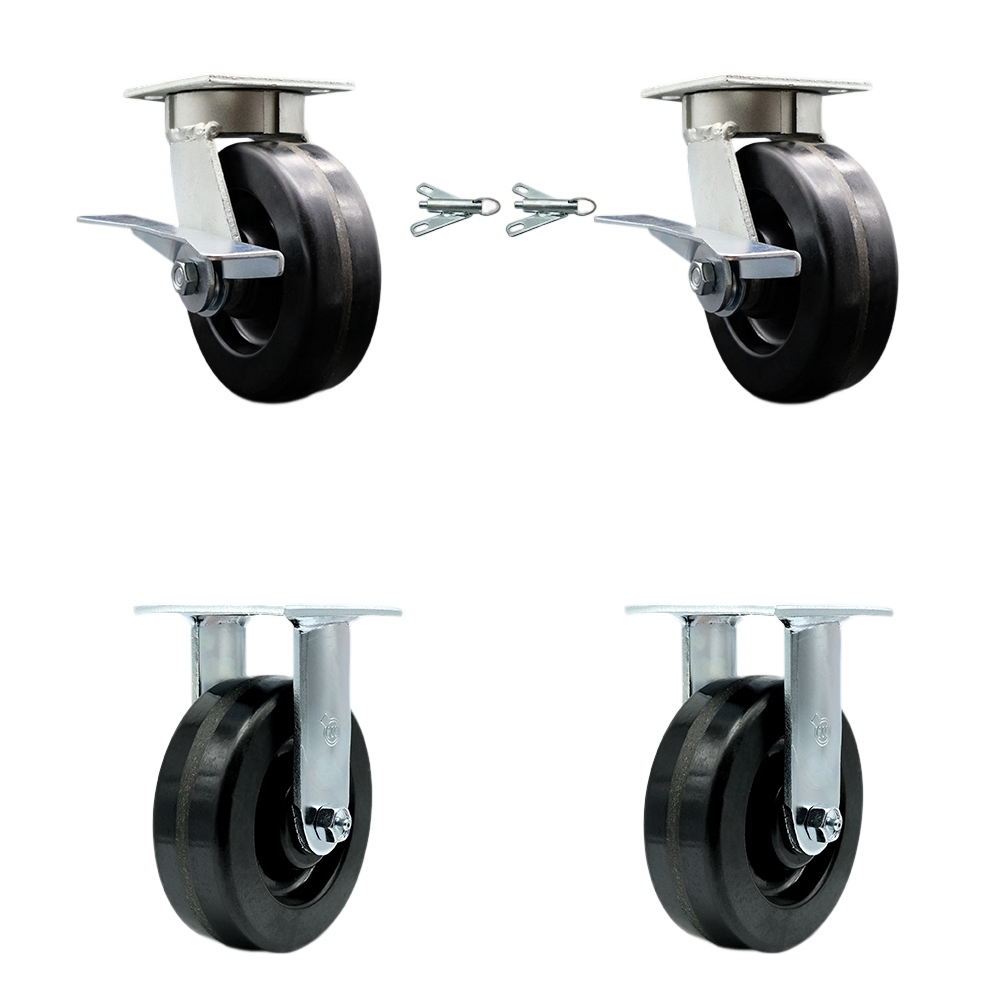 SCC-KP30S620-PHR-SLB-BSL-2-R-2 Kingpinless Phenolic Swivel Top Plate Caster with 6 x 2 in. Black Wheels - 4800 lbs Total Capacity - Set of 4