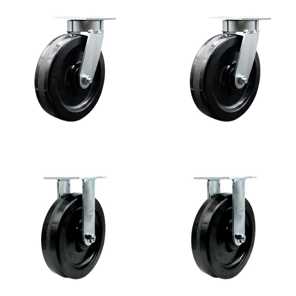 SCC-KP30S820-PHR-2-R-2 Kingpinless Phenolic Swivel Top Plate Caster with 8 x 2 in. Black Wheels - 5000 lbs Total Capacity - Set of 4