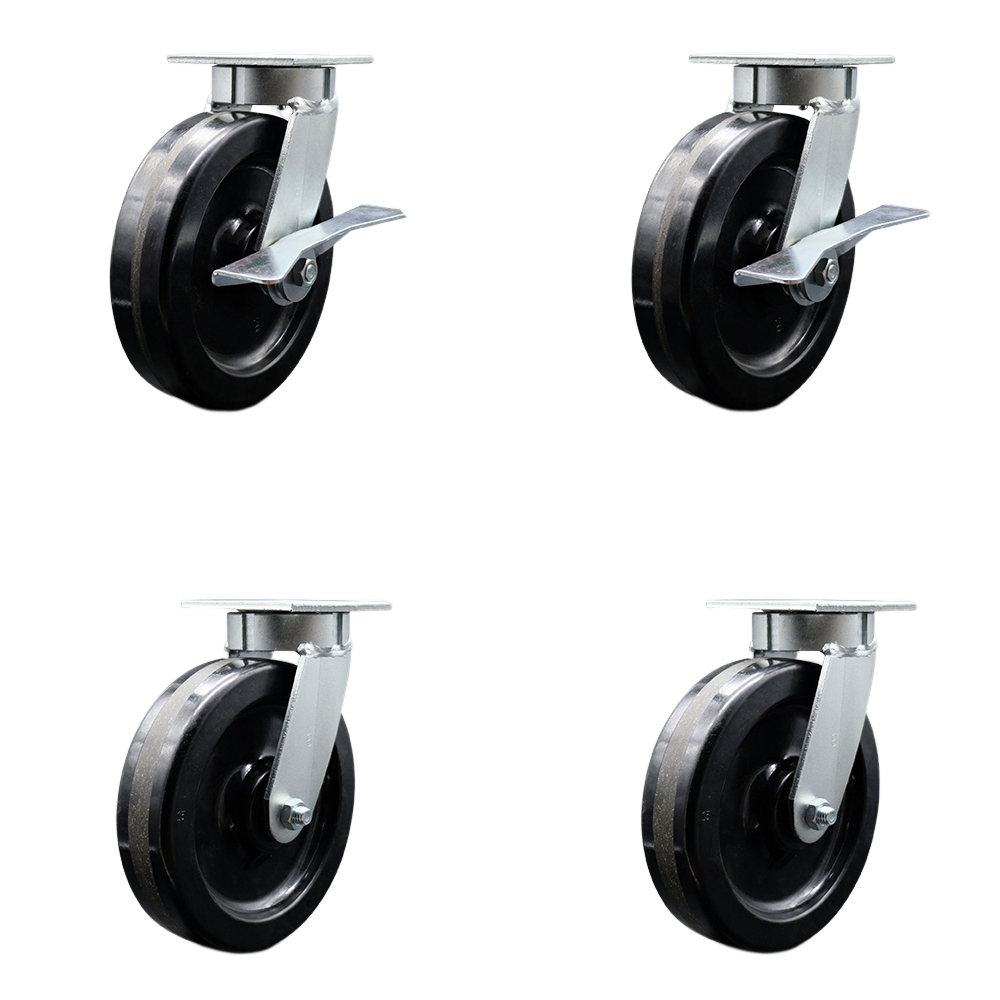 SCC-KP30S820-PHR-SLB-BSL-2-BSL-2 Kingpinless Phenolic Swivel Top Plate Caster with 8 x 2 in. Black Wheels - 5000 lbs Capacity - Set of 4