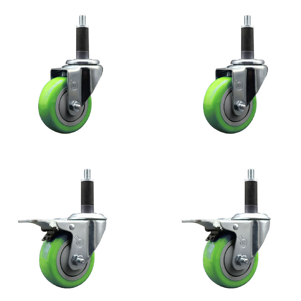 SCC-EXTTL20S3514-PPUB-GRN-2-S-2-1 Polyurethane Swivel Expanding Stem Caster with 3.5 in. Green Wheels & 1 in. Stems - Set of 4