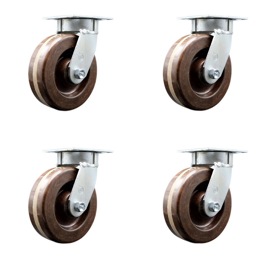 SCC-KP30S620-PHRHT-4 Kingpinless High Temperature Phenolic Swivel Top Plate Caster with 6 x 2 in. Brown Wheels - 4800 lbs Total Capacity - Set of 4