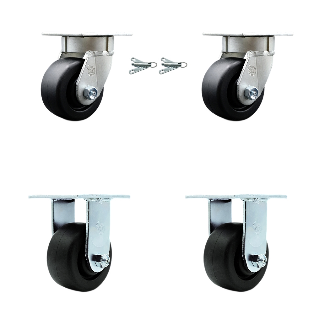 SCC-KP30S420-POR-BSL-2-R-2 Kingpinless Polyolefin Swivel Top Plate Caster with 4 x 2 in. Black Wheels - 2000 lbs Total Capacity - Set of 4