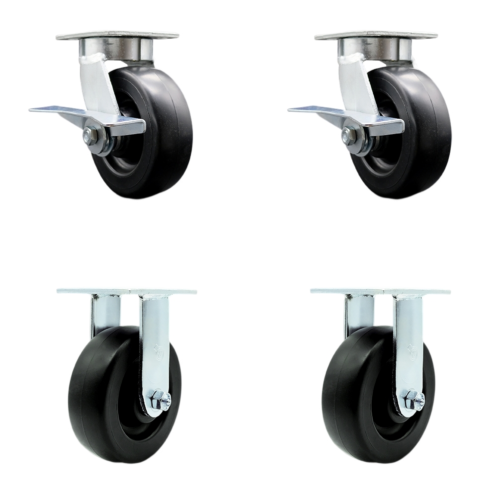 SCC-KP30S620-POR-BSL-2-R-2 Kingpinless Polyolefin Swivel Top Plate Caster with 6 x 2 in. Black Wheels - 2800 lbs Total Capacity - Set of 4