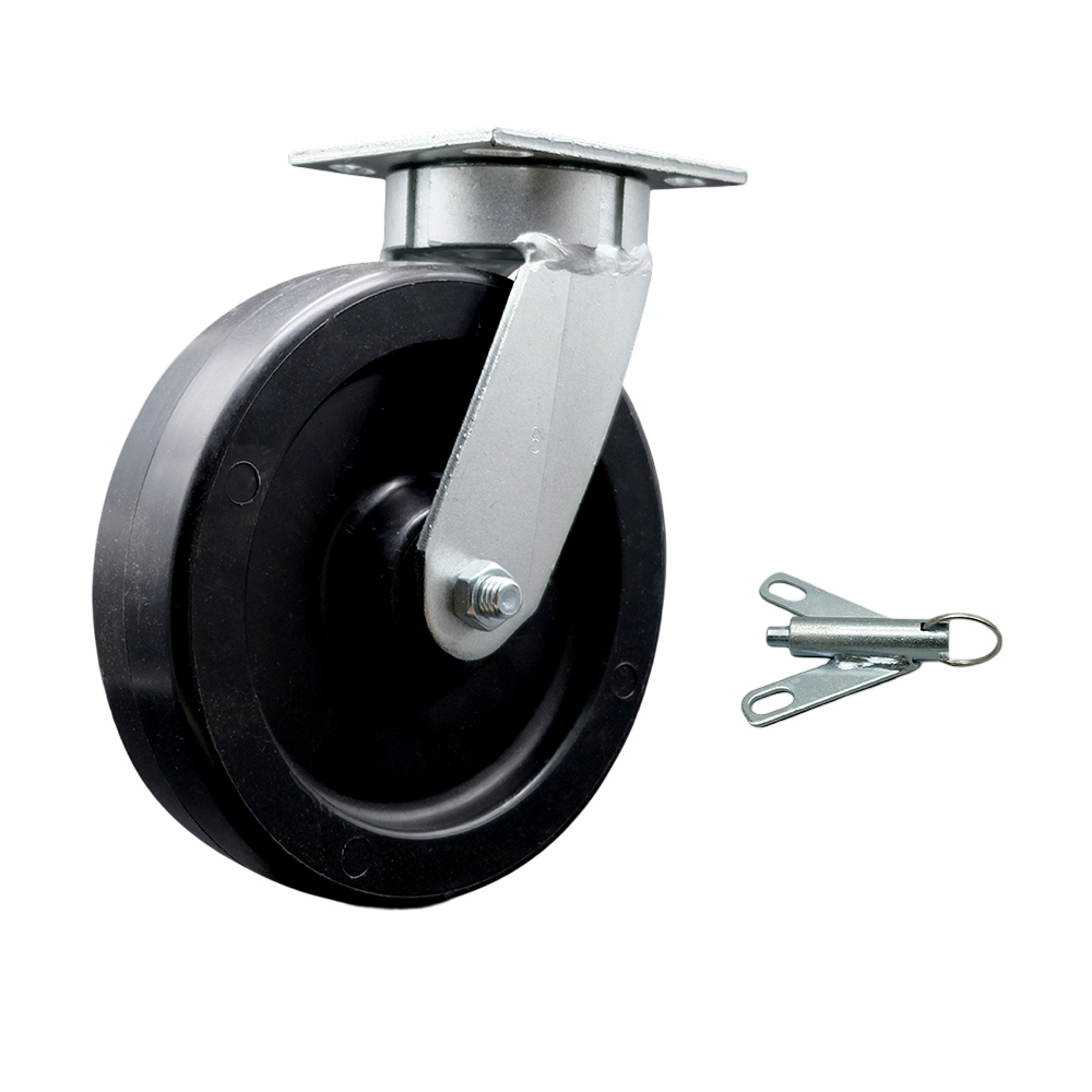 SCC-KP30S820-POR-BSL Kingpinless Polyolefin Swivel Top Plate Caster with 8 x 2 in. Black Wheel & Bolt on Swivel Lock - 900 lbs Capacity per Caster