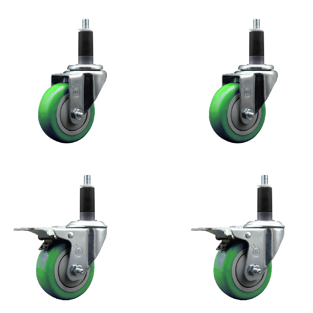 SCC-EXTTL20S3514-PPUB-GRN-2-S-2-118 Polyurethane Swivel Expanding Stem Caster with 3.5 in. Green Wheels & 1.13 in. Stems - Set of 4