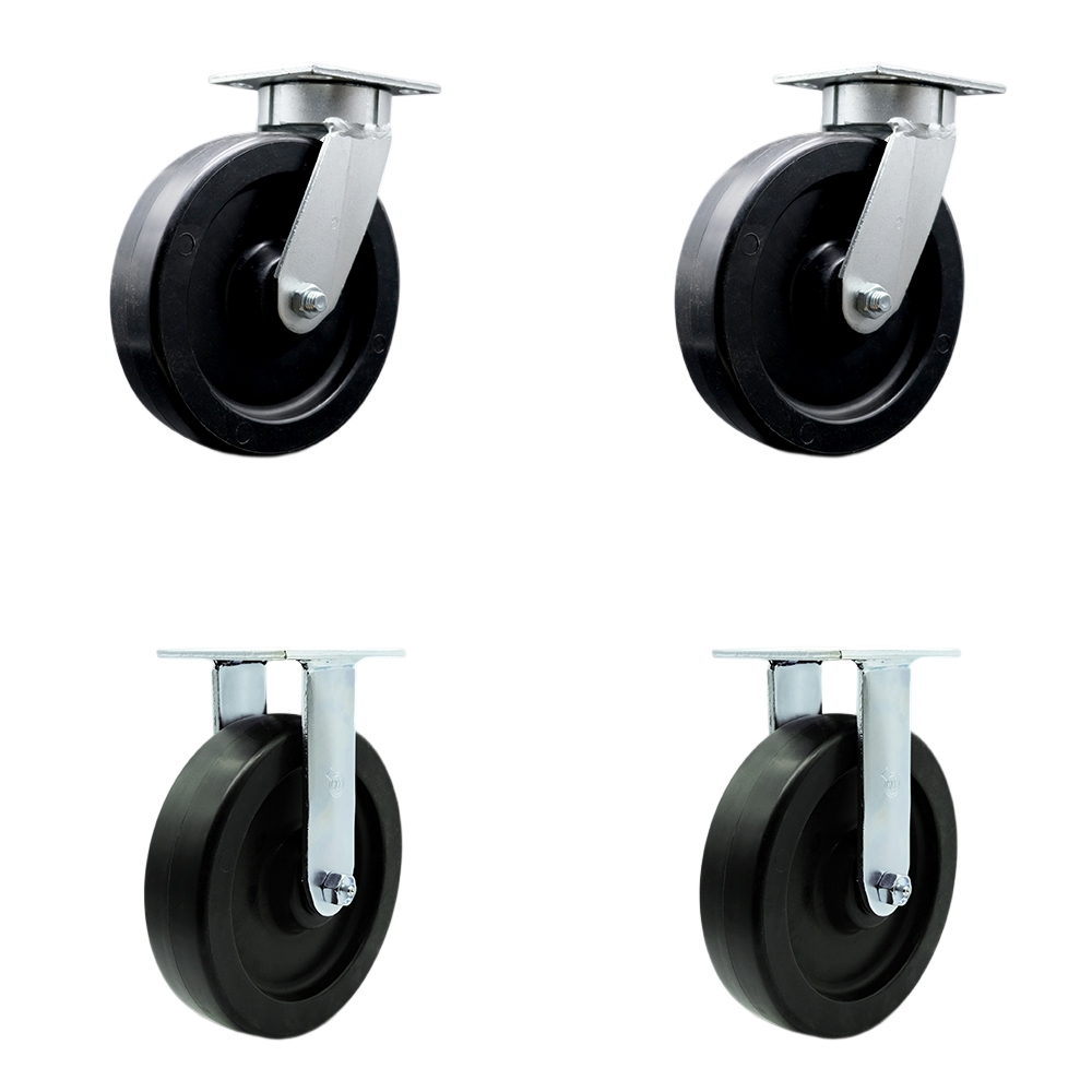 SCC-KP30S820-POR-2-R-2 Kingpinless Polyolefin Swivel Top Plate Caster with 8 x 2 in. Black Wheels - 3600 lbs Total Capacity - Set of 4