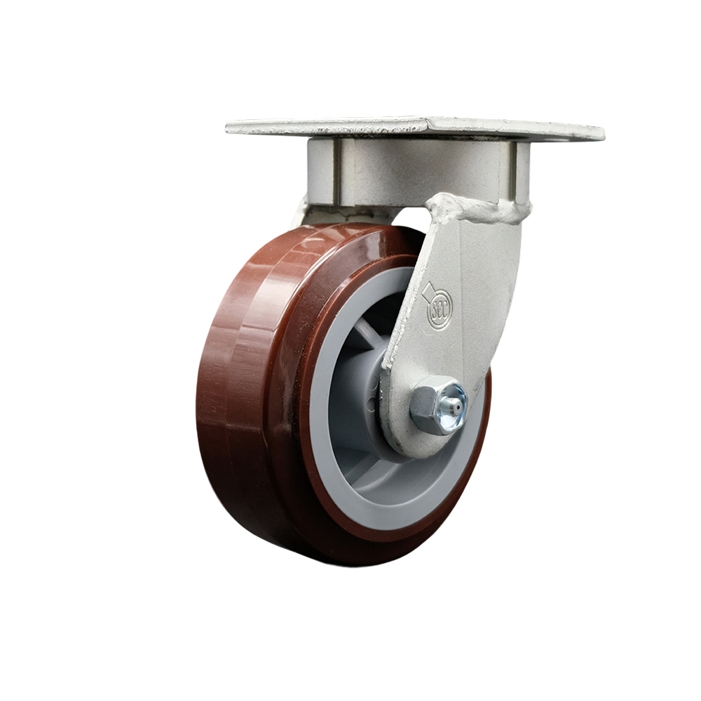 SCC-KP30S520-PPUR Kingpinless Polyurethane on Polyolefin Swivel Top Plate Caster with 5 x 2 in. Maroon Wheel - 750 lbs Capacity per Caster