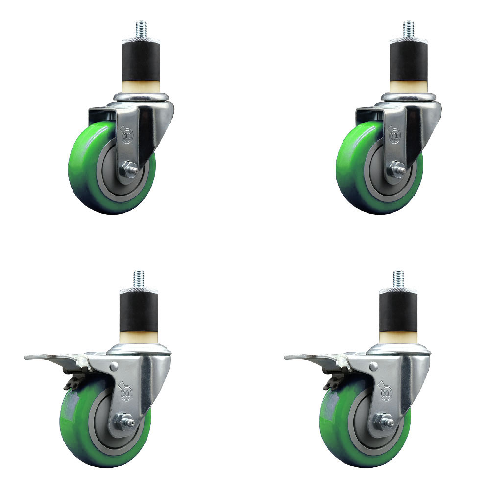 SCC-EXTTL20S3514-PPUB-GRN-2-S-2-178 Polyurethane Swivel Expanding Stem Caster with 3.5 in. Green Wheels & 1.87 in. Stems - Set of 4