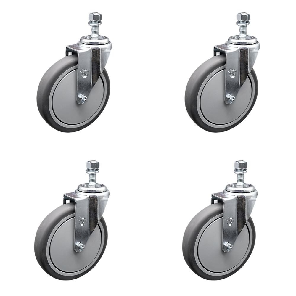 Thermoplastic Rubber Swivel Threaded Stem Caster with 6 x 1.25 in. Gray Wheels & 0.37 in. Stems - 1200 lbs Total Capacity - Set of 4
