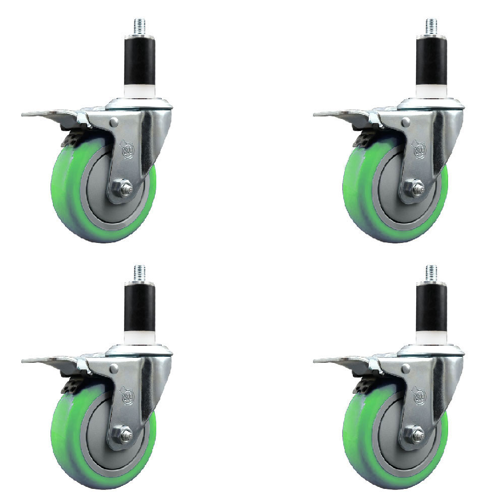 SCC-EXTTL20S414-PPUB-GRN-138-4 Polyurethane Swivel Expanding Stem Caster with 4 in. Green Wheels & 1.38 in. Stems - Set of 4